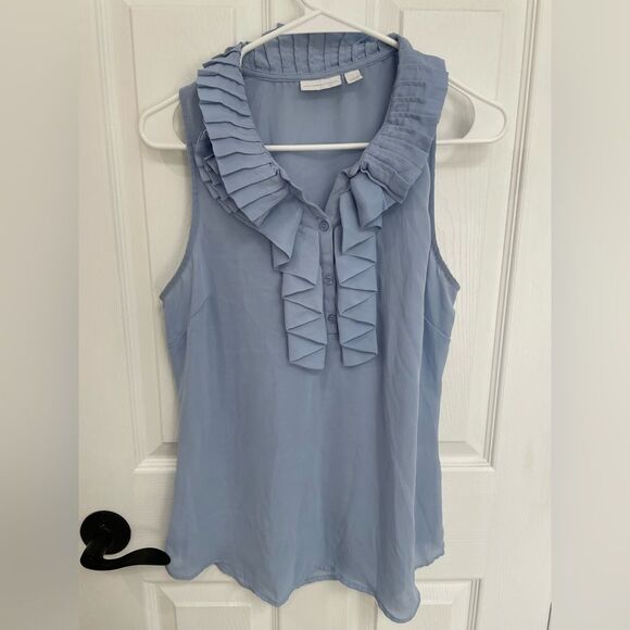 New York & Company Tops - New York & Company Light Dusty Blue Button Front Ruffle Tank Top Women’s Size M